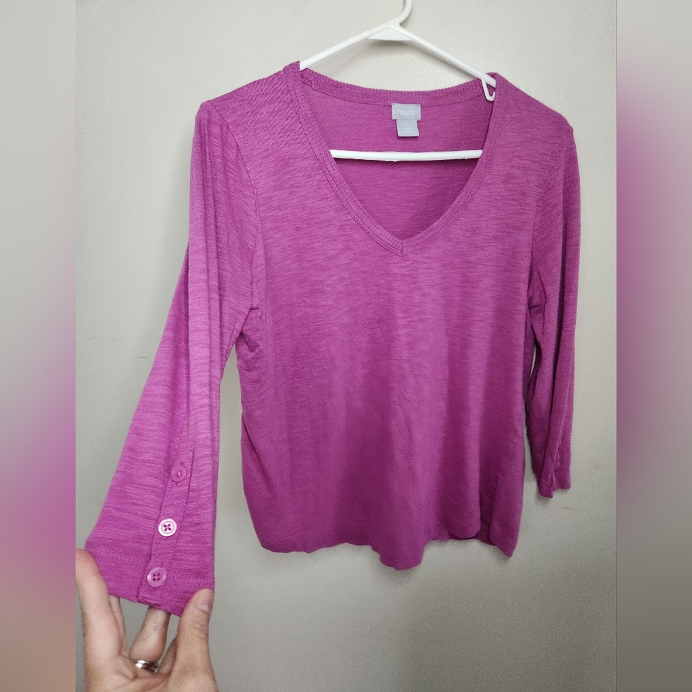 Women's Chico's Purple 3/4 Sleeve Top Sz Medium - Picture 4 of 7